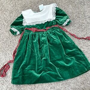 Vintage The Childrens Hour Jan Briggs Green Velvet Lace‎ Holiday Dress NO SZ TAG
